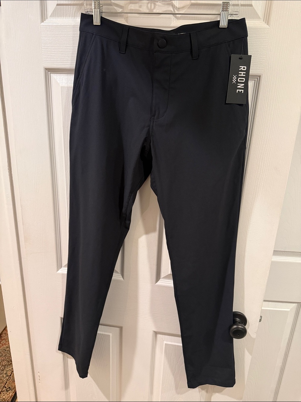 RHONE Black Stretch Slim Chinos